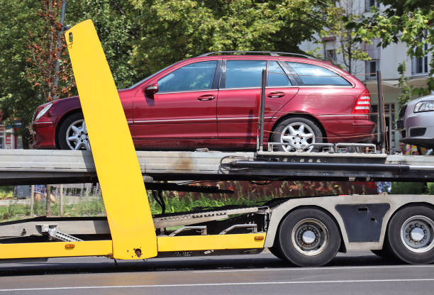Trailer truck transportation cars on the road